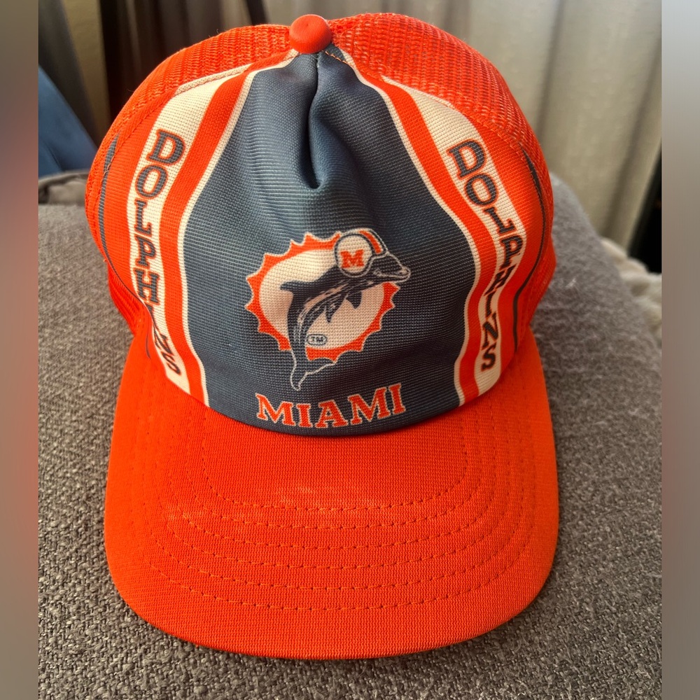 Vtg New Era Miami Dolphins Foam Mesh Trucker Cap Snapback Hat USA